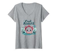 Cool Axolotl Kid Aquatic Adventure Ragazzi Divertimento subacqueo Maglietta con Collo a V, Donna, Grigio Melange, S