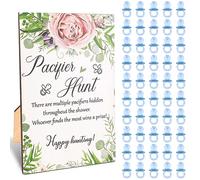Cool Baby Shower Game, Baby Hunt Game Table Sign e Mini Ciucci in Plastica Segno di Gioco per Baby Shower Ciucci Acrilici per Baby Shower Gender Reveal(Blue Pacifiers)