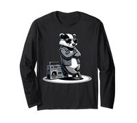 Cool Badger in Sunglasses with Boombox Retro 80s Vibe Iconic Maglia a Manica
