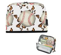 Cool Baseballs Leopard Print White Large Pencil Pouch Zipper Case Storage Pencil Bag Cute Pen Marker Bag per ragazze Cancelleria d'arte Bambini Rientro a scuola Forniture