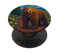 Cool Bear in the Starry Night Painting Concept Graphic Art PopSockets PopGrip Adesivo