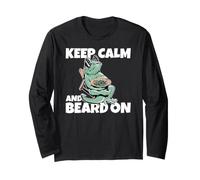 Cool Bearded Dragon Keep Calm And Beard On Drago Barbuto Maglia a Manica