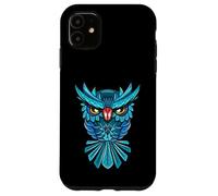 Cool Blue Halloween Night Owl Illustration Graphic Design Custodia per iPhone 11