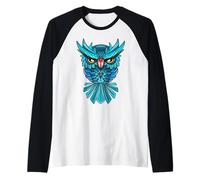 Cool Blue Halloween Night Owl Illustration Graphic Design Maglia con Maniche Raglan