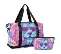 Cool Blue Purple Lion Gym Sports Duffel Bags Large Carry On Bag con cinghia regolabile per sport multifunzionale, Leone viola blu freddo, 1 size
