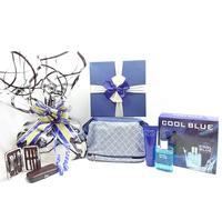Cool Blue - Set da 2 profumi, 100 ml e gel doccia di lusso da 130 ml, set manicure + borsa da toilette, cestino regalo per lui