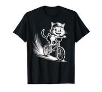 Cool BMX Cat Retro Cartoon Cat Equitazione Bicicletta Opera d'Arte Maglietta