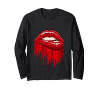 Cool Bold Wild Red Biting Lips Illustration Graphic Design Maglia a Manica