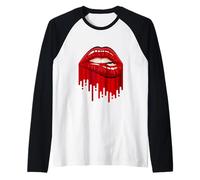 Cool Bold Wild Red Biting Lips Illustration Graphic Design Maglia con Maniche Raglan