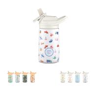 Cool Bottles - Bottiglia d'acqua in acciaio inox per bambini, bottiglia termica per bambini - Bevande fredde per 36 ore e calde per 18 ore- Little Wheels 350ml