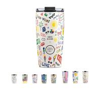 Cool Bottles - Thermos caffè, bicchiere termico in acciaio inox, tazza da caffè - bevande fredde 10 ore e calde 5 ore - Coperchio ermetico, privo di BPA - Good Vibes, 550 ml