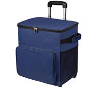 Cool Box on Wheels, 60-Can/35L Large Cool Bag with Stretchable Pull Rod and Multi-pocket, Cooler Bags with Handle and Adjustable Straps for Picnic Camping Beach Fishing, Dark BlueCool Box on Wheels
