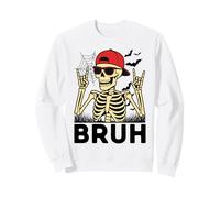 Cool Bruh Skeleton with Rock On Hands Funny Halloween Felpa