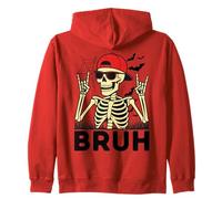 Cool Bruh Skeleton with Rock On Hands Funny Halloween Felpa con Cappuccio