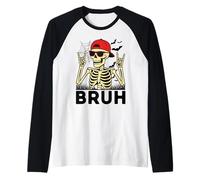 Cool Bruh Skeleton with Rock On Hands Funny Halloween Maglia con Maniche Raglan