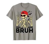 Cool Bruh Skeleton with Rock On Hands Funny Halloween Maglietta