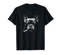 Cool Bulldog Francese Che Fuma Il Ritratto di Cane Maglietta