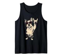 Cool Bulldog Francese Rock Mano Segno Punk Cane Grafico con Canotta