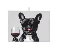 Cool Bulldog Francese Tappetino scolapiatti per vino, in microfibra, grande tappetino scolapiatti per bancone della cucina, tappetino super assorbente, tappetino scolapiatti facile da pulire, 45,7 x