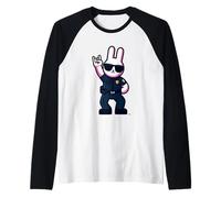 Cool Bunny Police Rabbit Rock On Animal Graphic Officer Maglia con Maniche Raglan