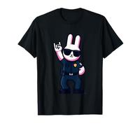Cool Bunny Police Rabbit Rock On Animal Graphic Officer Maglietta