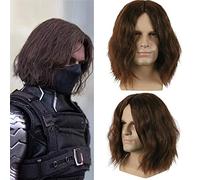 Cool Captain America Civil War Winter Soldier Bucky Barnes Cosplay Parrucche Marrone Scuro Party Halloween Hair Toupee Con Retina
