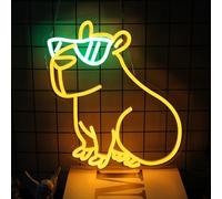 Cool Capybara Insegna al neon carino animale con occhiali giallo verde LED segni per parete Cartoon Neon luci al neon per camera da letto Capybara Neon Night Light per camera dei bambini decorazione