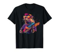 Cool Capybara Suonare la Chitarra e Indossare Occhiali da Sole Disegno Maglietta