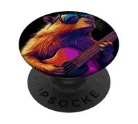 Cool Capybara suonare la chitarra e indossare occhiali da sole disegno PopSockets PopGrip Adesivo