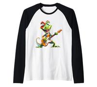 Cool Cartoon Lizard Rocker Che Suona la Chitarra elettrica Design Maglia con Maniche Raglan