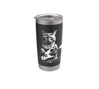 Cool Cat che suona la chitarra - Divertente chitarra Rocker Gatto gattino Bicchiere termico in acciaio inox doppia parete