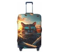 Cool Cat Driving Sunset Travel Luggage Covers - Elasticità Valigie Coperture per bagagli 45-81 cm, Nero , L