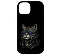 Cool Cat in Shades with City Lights Retro Streetwear Vibe Custodia per iPhone 14