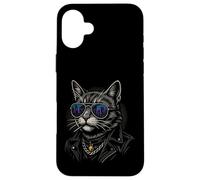 Cool Cat in Shades with City Lights Retro Streetwear Vibe Custodia per iPhone 16 Plus