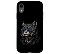 Cool Cat in Shades with City Lights Retro Streetwear Vibe Custodia per iPhone XR