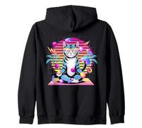 Cool Cat Meditating Vaporwave Anni '80 Retro Synthwave Felpa con Cappuccio