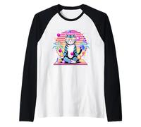 Cool Cat Meditating Vaporwave Anni '80 Retro Synthwave Maglia con Maniche Raglan