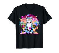 Cool Cat Meditating Vaporwave Anni '80 Retro Synthwave Maglietta