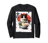 Cool Cat Ramen Estetica Giapponese Artwork Groovy Anime Cat Maglia a Manica