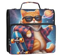 Cool Cat Skateboard Kitten 3 anelli 1 1/2 pollici D ring raccoglitore con cerniera organizer scuola raccoglitori borsa con tracolla personalizzata multi tasche grande cartella portafoglio