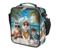 Cool Cats Summer Beach - Borsa per il pranzo per bambini e bambine, riutilizzabile, isolata, a prova di perdite, con tracolla, borsa termica per bambini, per scuola, picnic, viaggi, spiaggia