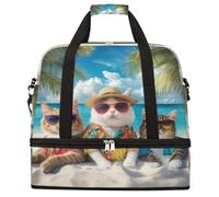 Cool Cats Summer Beach - Borsone da viaggio pieghevole, grande capacità, per sport, palestra, con scomparto asciutto e umido, tasca per scarpe, leggero, da portare con sé durante la notte, per donne e