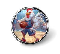 Cool Chicken Basketball Funny Round Lapel Pins Metal Button Brooch Badge Tie Hats Clothes Decoration for Men Women