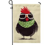 Cool Chicken Black Funny Rooster With Sunglasses For Spring Summer Bandiera Resistente Alle Intemperie Bandiera Da Giardino Colore Vivido Bandiere Verticale Per Interno Esterno Festival 30X45Cm