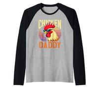 Cool Chicken Daddy Rooster Retro Occhiali da Sole Farming Dad Maglia con Maniche Raglan