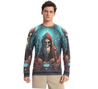 Cool Christmas Dj Santa Maglia Rash Guard Uomo Girocollo con Protezione Solare UPF 50+,Manica Lunga per Pesca Corsa Outdoor