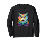Cool Colorful Owl Jungle Art Graphic Illustration Owl Maglia a Manica