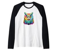 Cool Colorful Owl Jungle Art Graphic Illustration Owl Maglia con Maniche Raglan