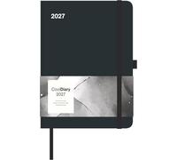 Cool Diary Black 2027: Buchkalender 16x22 cm - Wochenplaner mit 4-sprachigem Kalendarium, internationalen Feiertagen, Stifthalter & Elastikband, für Beruf, Schule & Alltag