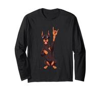 Cool Doberman Dog Rock Segno Mano Punk Canino Grafico con Maglia a Manica
